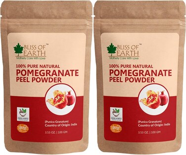 Bliss Of Earth 100% Pure &amp; Natural Pomegranate Peel Powder, 2X100gm, Cure Pimple &amp; Acne, Remove Wrinkles, Natural Sore Throat Reliver, Anar Powder