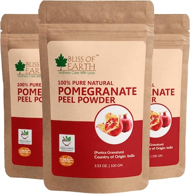 مسحوق قشر الرمان النقي والطبيعي 100% من بليس أوف إيرث، 3 × 100 جرام، يعالج البثور وحب الشباب، ويزيل التجاعيد، ومخفف طبيعي لالتهاب الحلق، ومسحوق أنار
