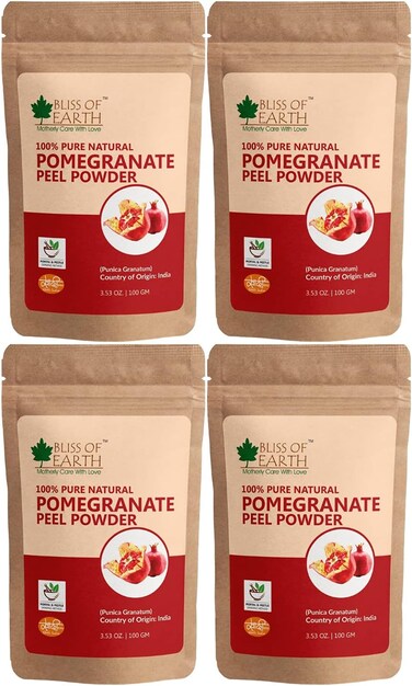 Bliss Of Earth 100% Pure &amp; Natural Pomegranate Peel Powder, 4X100gm, Cure Pimple &amp; Acne, Remove Wrinkles, Natural Sore Throat Reliver, Anar Powder