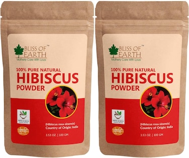 Bliss Of Earth 100% Pure &amp; Natural Hibiscus Powder, 2X100gm, Makes Hair Stronger &amp; Thicker, Controls Ageing, Cures Acne &amp; Pimples