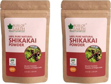 مسحوق شيكاكاي نقي وطبيعي 100% من بليس اوف ايرث، 2 × 100 جم، أكاسيا كونسينا، شعر رائع بشكل طبيعي، منظف وبلسم تقليدي للشعر، عناية كاملة بالشعر