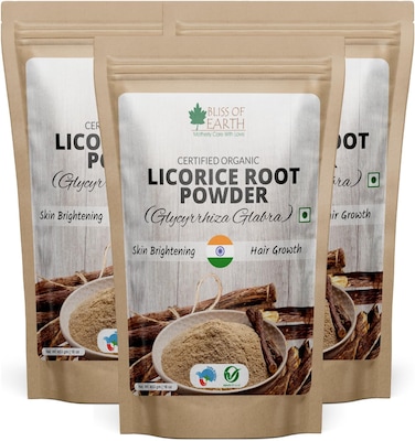 مسحوق جذر عرق السوس العضوي 3 × 453 جم من بليس أوف إيرث للأكل، مسحوق موليثي عضوي لتبييض البشرة والشعر والوجه، عبوة مكونة من 3 قطع