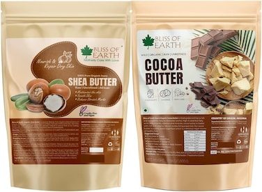Bliss Of Earth Combo Of Organic Ivory Shea Butter For Skin Raw &amp; Unrefined African And Cocoa Butter For Chocolate Making, Raw &amp; Organic For Hair, Skin &amp; Stretch Marks Pack Of 2X500gm