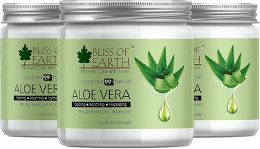 Bliss Of Earth Crystal Clear Aloe Vera Gel, 3X100gm, Great For Face, Body And Hair, Effective Cooling, Soothing And Hydrating Paraben-Free (Pack Of 3)
