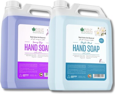 Bliss Of Earth Hand Wash Liquid Refill, Refreshing Mystic Musk &amp; Luxury Lily Combo, Hand Soap Liquid With Moisturizing Formula &amp; Aromatic Fragrance, Perfect For Hotel, Office &amp; Home - 5 Litres Each