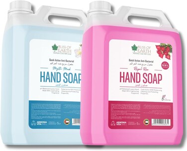 إعادة تعبئة سائل غسول اليدين بليس أوف إيرث، مجموعة المسك الغامض المنعش والزهر، سائل صابون اليد بتركيبة مرطبة وعطر عطري، مثالي للفنادق والمكتب والمنزل - 5 لتر لكل منهما