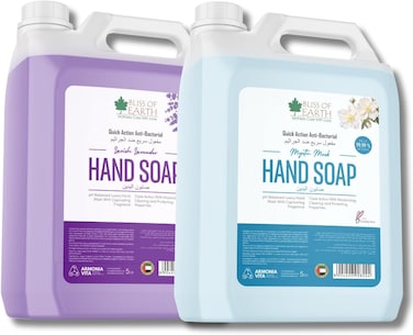 إعادة تعبئة سائل غسول اليدين بليس أوف إيرث، مجموعة المسك الغامض المنعش واللافندر الفخم، سائل صابون اليد بتركيبة مرطبة وعطر عطري، مثالي للفنادق والمكتب والمنزل - 5 لتر لكل منهما