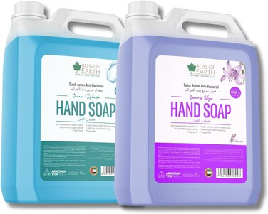 إعادة تعبئة سائل غسول اليدين بليس أوف إيرث، مجموعة رذاذ المحيط المنعش وزنبق فاخر، سائل صابون اليد بتركيبة مرطبة وعطر عطري، مثالي للفنادق والمكتب والمنزل - 5 لتر لكل منهما