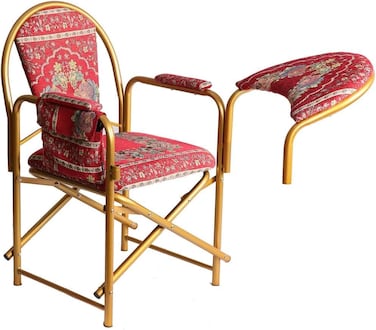 Muslim Prayer Chair Comfortable Velvet Padded Islamic Chair with Armrest and Side Pocket Foldable Sujud Chair. (Maroon)