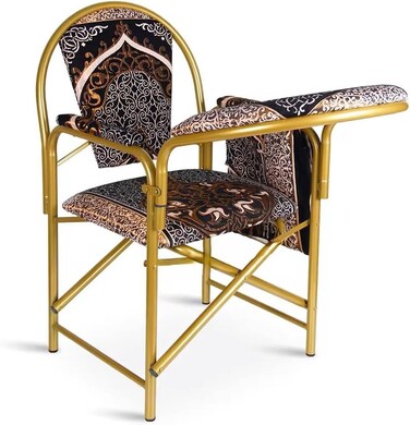 كرسي صلاة مريح قابل للطي لكبار السن مع مسند ظهر وجيب جانبي (بني)