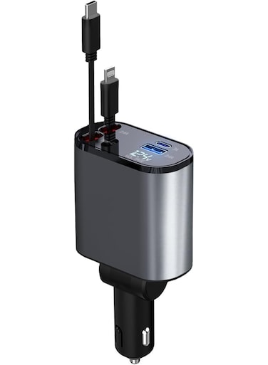 RCp150 Fast Car Charger 4 Ports Car Charger Adapter Fast Charging In Car for iPhone Type-C+iPhone, Samsung, Huawei