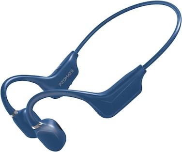 سماعات أذن خفيفة الوزن بتقنية التوصيل العظمي مع عناصر تحكم في الصوت وتشغيل لمدة 8 ساعات وإقران متعدد النقاط وميكروفون وتصميم مقاوم للعرق باللون الأزرق