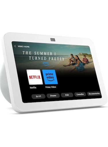 شاشة لمس ذكية عالية الدقة من الجيل الثالث من Echo Show 8 مع مكبر صوت ذكي صوتي مكاني ابيض