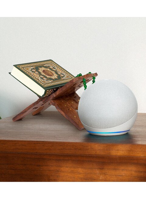 Dot (5th Gen)  smart bluetooth speaker with vibrant sound and Alexa  Use your voice to control smart home devices, play music or the Quran, and more (speaks English &amp; Khaleeji) White
