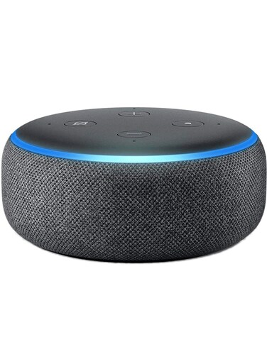 أنظمة المنزل الذكي Echo Dot (الجيل الثالث) مكبر صوت بلوتوث ذكي مع Alexa استخدم صوتك للتحكم في الأجهزة المنزلية الذكية وتشغيل الموسيقى أو القرآن والمزيد (يتحدث الإنجليزية والخليجي) أسود