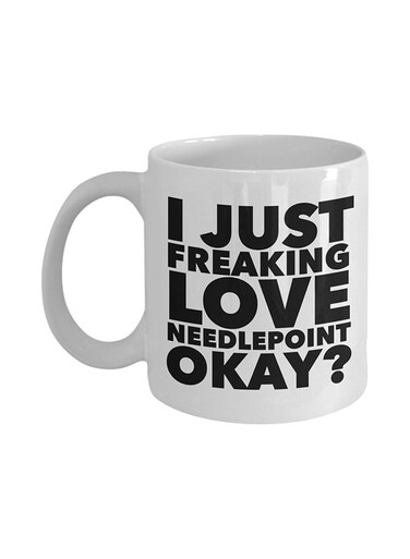Just Amazing Love Needlepoint Okay Funny Coffee Mug White