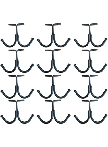 brandname SCRTB 12 Pcs Ceiling Double Hook Cabinet Hook for Towel,Plant,Robe,Coat,Clothes,Kitchen Utensils,Keys,Bags,Bathroom,Home,Kitchen,Office,School,Outdoor brackts Black