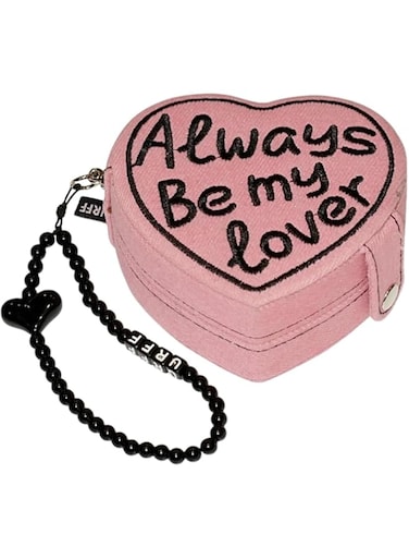 KASTWAVE Mini Jewelry Organizer, Heart Shape Portable Storage Organizer, Trendy Travel Jewelry Case, Lightweight Velvet Denim Small Jewelry Case, Travel Jewelry Holder for Rings, Necklaces