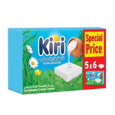 Kiri Spreadable Cream Cheese Squares, 6 portions x 5 packs, 30 portions,600g