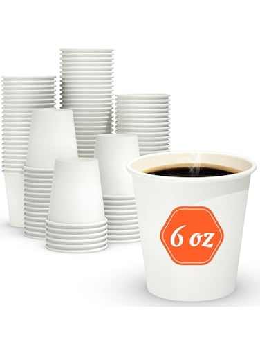 HZYH 100 Count Paper Cups 6 Oz, Leak-Free Food Safe Cups, Disposable Paper Coffee Cups, White Hot/Cold Beverage Drinking Cups For Water Juice Or Tea, Office Party Home Travel