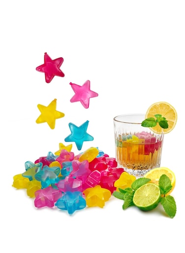 24 Pack Reusable Ice Cubes, Colorful Plastic Star Shape Ice Cubes for drinks, Coffee, Washable Refreezable BPA Free, Non-Melting