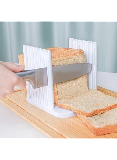 DELFINO Bread Slicer for Homemade Bread, Adjustable Toast Slicing Guide, Slices Evenly Loaf Cutting Guide, Foldable Sandwich Bagel Cutter Machine - White