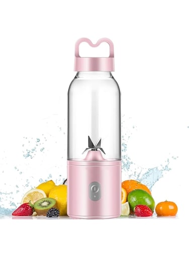 STAYOUNG Portable Blender - 500ml Electric Juicer with Cup Brush, Mini, with 4 Blades, USB Charging, Easy to Use, For Office, Kitchen (Pink)