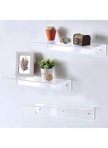 Acrylic Floating Shelves Stylish Storage for Bedroom, Bathroom and More Damage-Free, Set of 3, 23X9.4X6.CM.