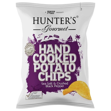 Hunter's Gourmet Sea Salt and Crushed Black Pepper Hand Cooked Potato Chips, 125g