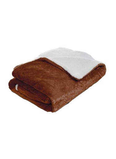 Home Fleece Blanket With Sherpa Backing Polyester Brown