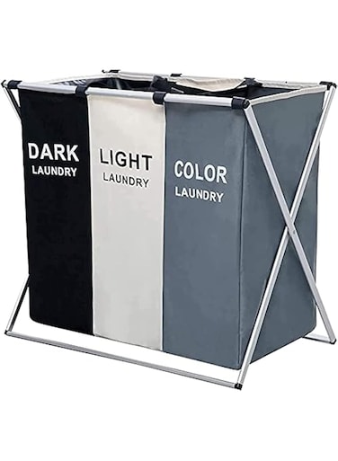 ECVV Laundry Basket, three-color laundry sorter 3 section, collapsible laundry baskets with Waterproof Oxford Bags and Aluminum Frame, Washing Clothes Storage for Home, Dormitary