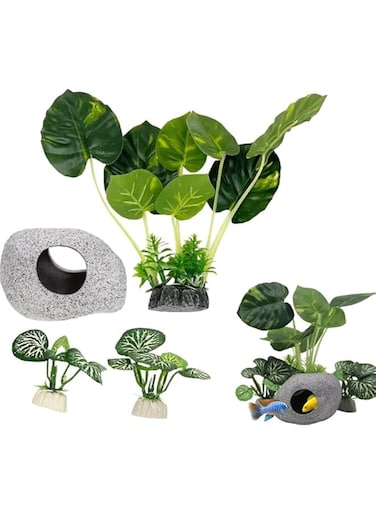 KWSLIN Aquarium Plants, Fish Tank Landscaping Ornaments, Fish Tank Decorations, Fish Tank Accessories, Hiding Small Fish Bowl House Betta Toys Aquarium Plants Pot Reptiles Plants, Style B