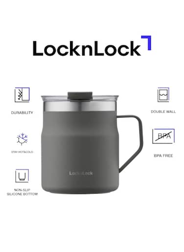 &amp; LOCK LocknLock Metro Mug 355ml Khaki &acirc;&euro;&ldquo; Double-Wall Insulated Stainless Steel Mug with Spill-Resistant Lid