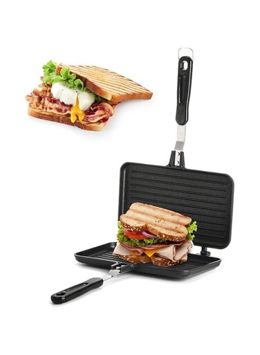 Silk Route Non-Stick Sandwich Maker and Panini Press for Grilling Delicious Sandwiches, Aluminum Flip Pan for Home and Camping Cooking