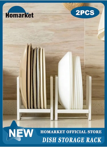 Plate Holder Organizer 2 Pack Dish Storage Rack Upright Cabinet Dish Drying Rack Metal Dish Organizer Stand for Kitchen Counter Cupboard 6.3in. x 4.6in. x 7.8in.White