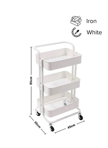 3-Tier Multipurpose Rolling Shelves Metal Cart Organizer White 85x45x35cm