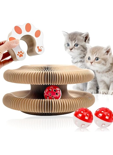 JIGCEN Kitty Kurlz Magic Organ Cat Scratcher Board Foldable Accordion Cats Toy Magic Organ Cat Scratch Board with Bell Balls and Track Adventure