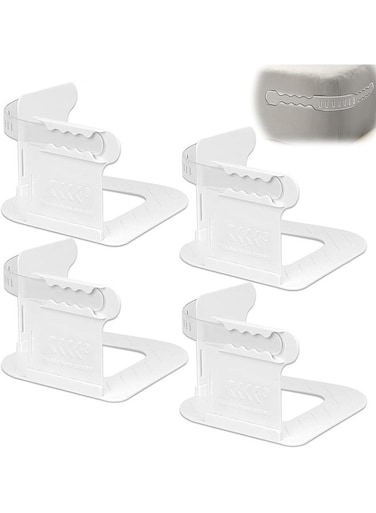 4 Pieces Bed Sheet Holder Set with Lock, Heavy Duty Non-Slip Bed Sheet Clips Fasteners,Bed Sheet Holders Fixing Corner Tightener Clips for All Size Mattress, Blankets, Bedding