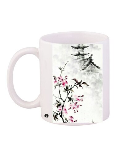 Flower Printed Coffee Mug White/Pink/Grey