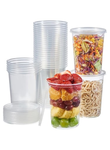 Jaluxing [42 Sets - 32 oz. Plastic Deli Food Storage Soup Togo Containers With Airtight Lids Clear Disposable Takeout Quart Container (Formerly FULING)
