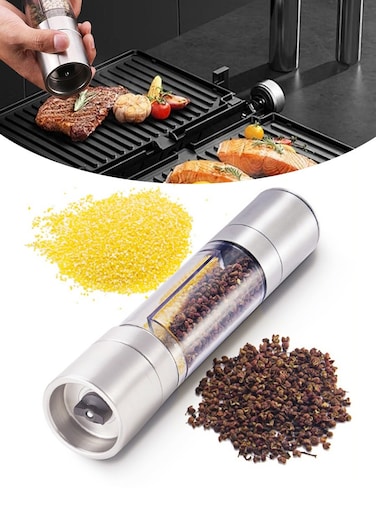 Double head stainless steel grinder, salt and pepper grinder, spice grinder. Ideal for home, kitchen, barbecue