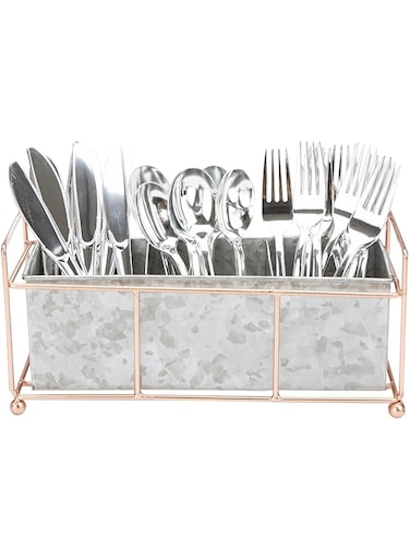 Mind Reader Utensil Holder, Silverware Organizer, Caddy, Cutlery Holder, Galvanized Metal, 11.42"L x 4.33"W x 5.12"H, Silver
