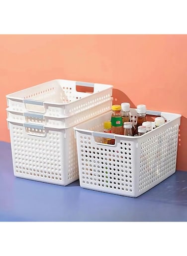 BPA Plastic Storage Baskets for Organizing, 4-Pack Large Storage Bins Pantry Organization for Cabinets, Stackable Storage Baskets with Handles, Open Storage Box for Bathroom, kitchen, Office