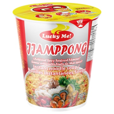 Lucky Me! Go Cup Jjamppong Spicy Seafood Flavour Instant Noodle Soup, 70g