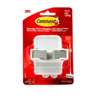 Command 17007-ES Broom Gripper, Holds 1.8 Kg. each hook, White/Gray. 1 hook and 2 strips/pack