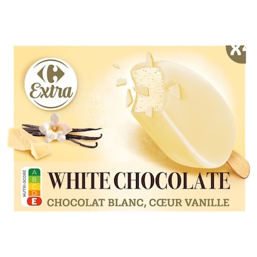Carrefour Extra Vanilla Ice Cream Sticks with White Chocolate Coating, 308g