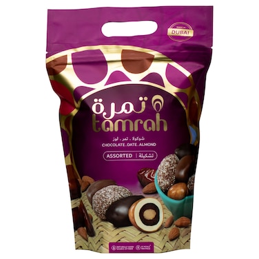 Tamrah Assorted Chocolate Covered Date with Almond Zipper Bag, 600g