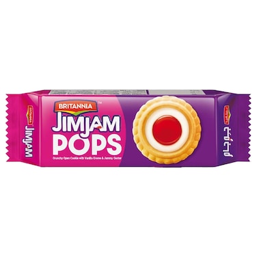 Britannia Jim Jam Pops Cookies with Vanilla Cr&egrave;me and Jammy Center, 138g