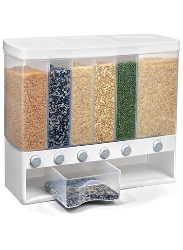 YU WELL Dual Food Dispenser,2L Dry Food Dispenser,Grain Cereal Dispenser Countertop for Kitchen,Black (White -10L)