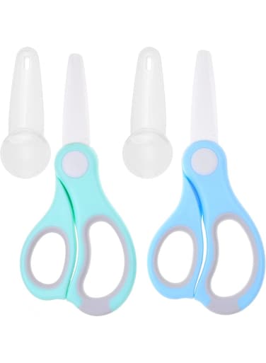 Baby Food Scissors - Portable Shears - Healthy Food Cutter with Dust Cover and Storage Case - Cuts Meat, Chicken, Vegetables, Fruits (2-Pack)